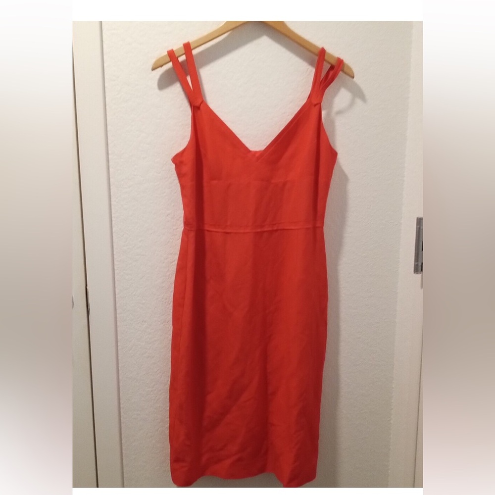 Italian Linen Blend Coral Lined V-Neck Slip Dress